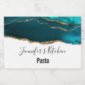 Moderne stijlvolle Blauwgroen Agaat & Gold Ribbon Voedselcontainer Etiket (Enkel label)