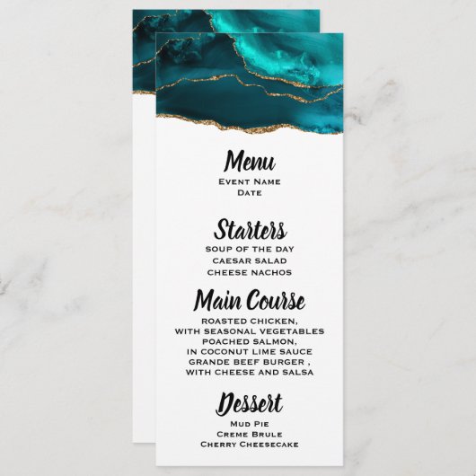 Moderne stijlvolle Blauwgroen Agaat & Gouden Lint  Kaart (Voorkant / Achterkant)