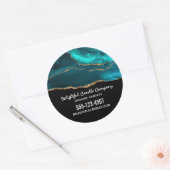 Moderne stijlvolle Blauwgroen agaat & gouden lint  Ronde Sticker (Envelop)
