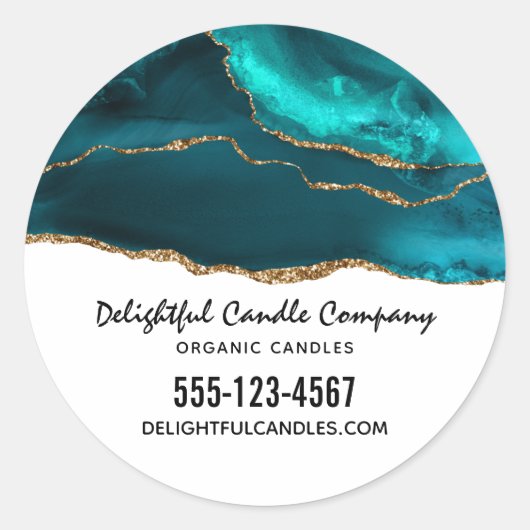 Moderne stijlvolle Blauwgroen agaat & gouden lint  Ronde Sticker (Voorkant)