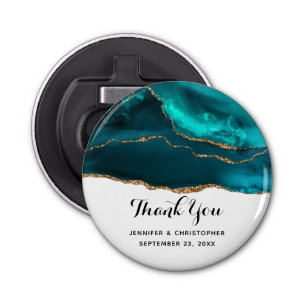 Moderne Stijlvolle Blauwgroen Agaat & Gouden Lintb Button Flesopener