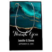 Moderne Stijlvolle Blauwgroen Agaat & Gouden Lintb Medium Cadeauzakje (Voorkant)