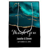 Moderne Stijlvolle Blauwgroen Agaat & Gouden Lintb Medium Cadeauzakje (Achterkant)