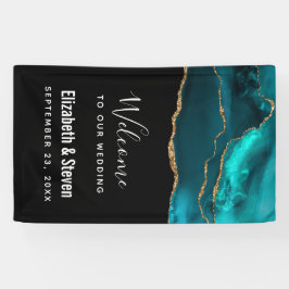 Moderne Stijlvolle Blauwgroen Agaat & Gouden Lintb Spandoek