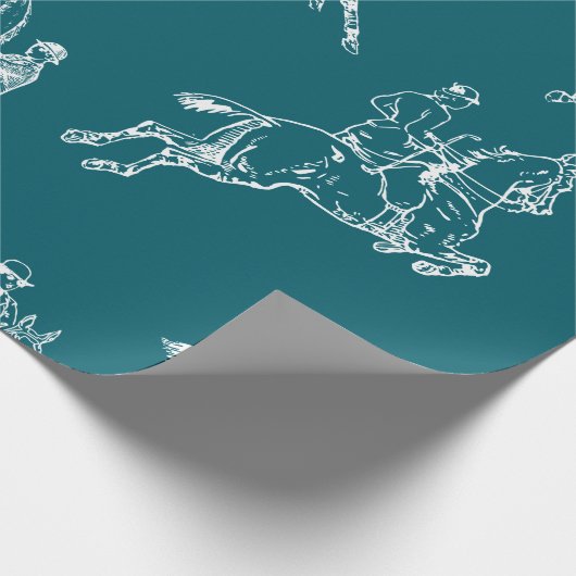 Moderne stijlvolle Blauwgroen Blue Horseback Ridin Cadeaupapier (Hoek)
