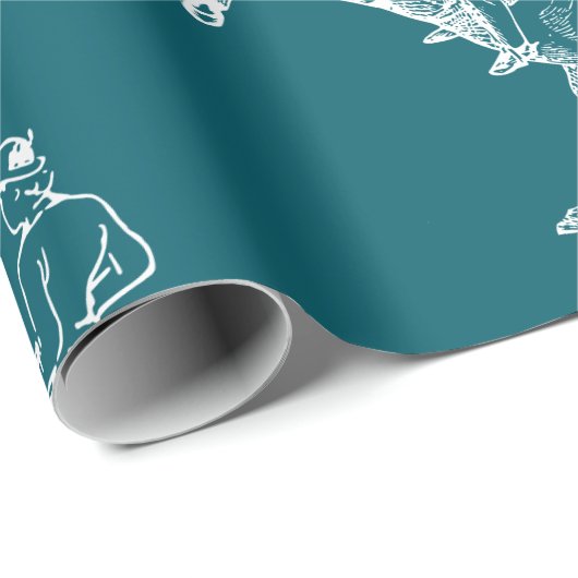 Moderne stijlvolle Blauwgroen Blue Horseback Ridin Cadeaupapier (Rol Hoek)