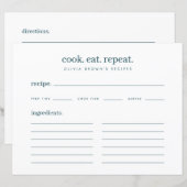 Moderne stijlvolle Blauwgroen Cook Eat Repeat Rece (Voorkant / Achterkant)
