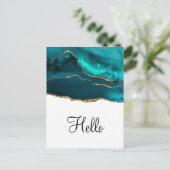 Moderne stijlvolle Blauwgroen Hallo Gold & White A Briefkaart (Staand voorkant)