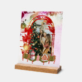 Moderne Stijlvolle Bloemen Kerstmis Familiefoto Acryl Bord (Hoek)