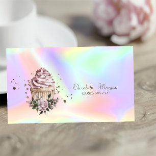 Moderne stijlvolle bloemige cupcake bloem holograf visitekaartje