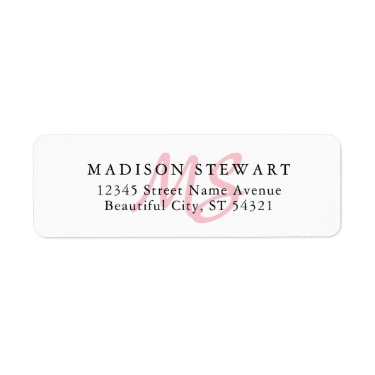 Moderne, stijlvolle Blush Pink Brush Monogram Etiket (Voorkant)
