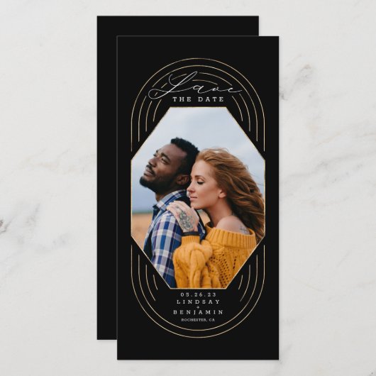 Moderne Stijlvolle Boho Goud Zwart Save The Date F (Voorkant / Achterkant)