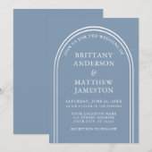 Moderne Stijlvolle Boog Bruiloft Stofblauw Kaart (Voorkant / Achterkant)