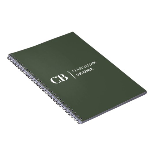 Moderne stijlvolle bosgroene monogram notitieboek (Rechterzijde)