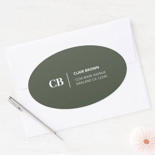 Moderne stijlvolle bosgroene monogram ovale sticker (Envelop)