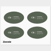 Moderne stijlvolle bosgroene monogram ovale sticker (Vel)