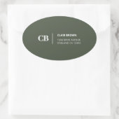 Moderne stijlvolle bosgroene monogram ovale sticker (Tas)