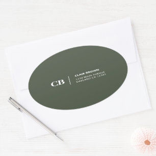 Moderne stijlvolle bosgroene monogram ovale sticker