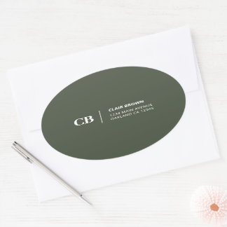 Moderne stijlvolle bosgroene monogram ovale sticker