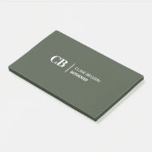 Moderne stijlvolle bosgroene monogramnotities post-it® notes (Schuin)