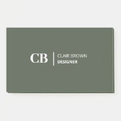 Moderne stijlvolle bosgroene monogramnotities post-it® notes (Voorkant)