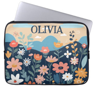 Moderne stijlvolle botanische wilde bloemen laptop sleeve