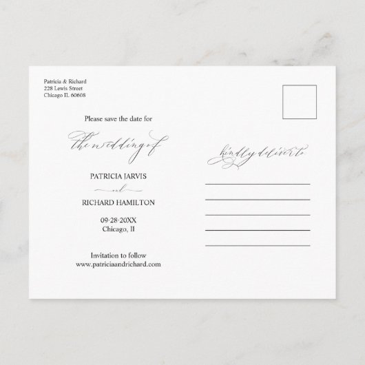 Moderne , stijlvolle bruiloft bespaart de datum fo briefkaart (Achterkant)