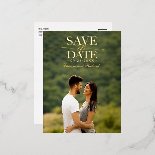 Moderne , stijlvolle bruiloft bespaart de datum fo folie feestdagen briefkaart (Voorkant / Achterkant)