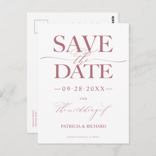 Moderne, stijlvolle bruiloft bespaart de datum waa briefkaart (Voorkant / Achterkant)