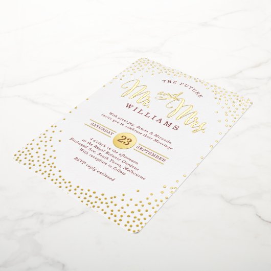 MODERNE STIJLVOLLE BRUILOFT confetti marsala goud Folie Uitnodiging (Gedraaid)