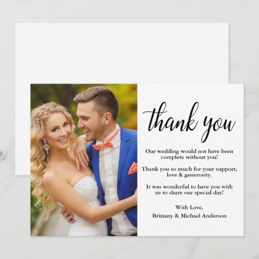 Moderne, stijlvolle bruiloft foto bedankkaart (Voorkant / Achterkant)