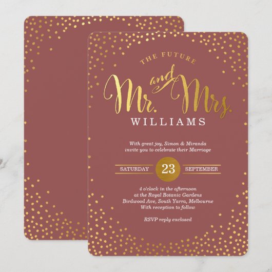 MODERNE STIJLVOLLE BRUILOFT mini goud confetti mar Kaart (Voorkant / Achterkant)