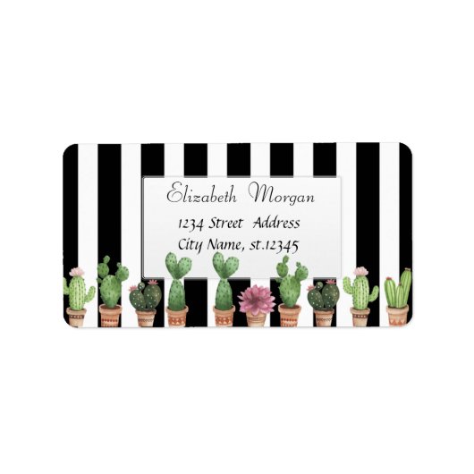 Moderne stijlvolle cactus zwarte streep etiket (Voorkant)