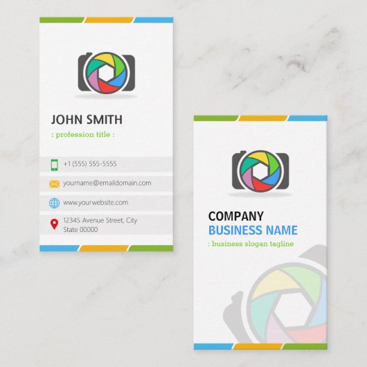 Moderne, stijlvolle camera-Logo fotograaf Visitekaartje (Voorkant / Achterkant)