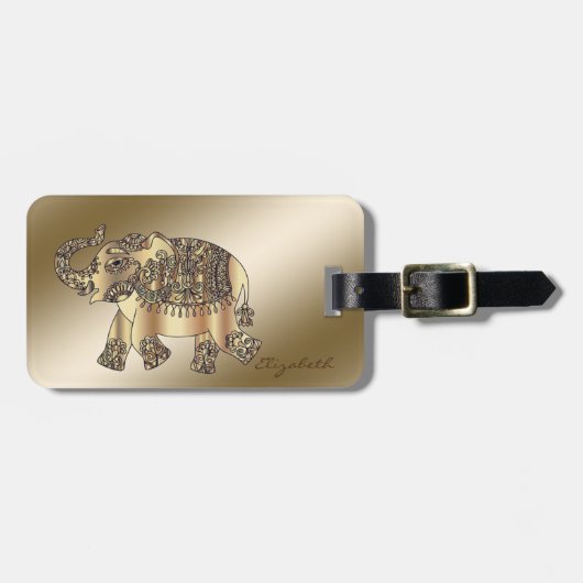 Moderne Stijlvolle Chic Gouden Olifant-Personalize Bagagelabel (Voorkant horizontaal)