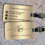 Moderne Stijlvolle Chique Goud Geborsteld Metaal M Bagagelabel<br><div class="desc">Verhoog uw reizen met ons chique Gold Brushed Metal Monogrammed Bagagelabel! Maak een statement en reis in stijl met dit moderne en aanpasbare bagagelabel. De prachtige gouden geborstelde metallic achtergrond vormt het podium voor een elegant monogram en naam in klassiek zwart op de voorkant. Op de achterkant, uw persoonlijke contactgegevens...</div>
