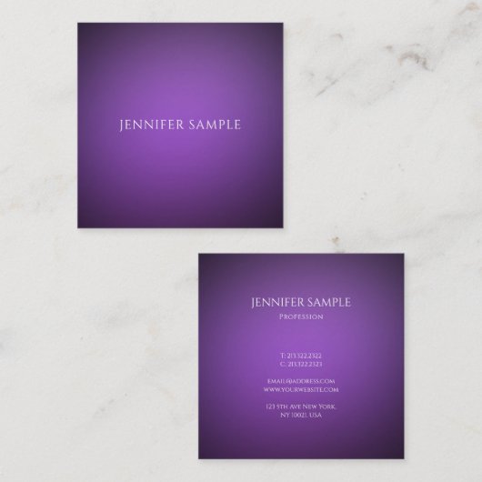 Moderne stijlvolle Clean Paarse Sjabloon Professio Vierkante Visitekaartje (Voorkant / Achterkant)