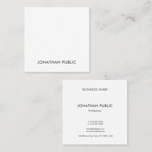 Moderne stijlvolle Clean Professional Sjabloon Lux Vierkante Visitekaartje (Voorkant / Achterkant)
