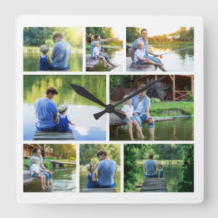 Moderne stijlvolle collage van 8 foto's vierkante klok