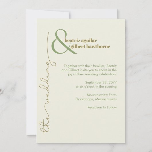 Moderne stijlvolle crème en groene minimalistische kaart (Voorkant)