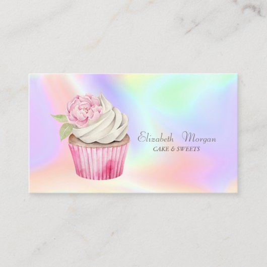 Moderne Stijlvolle Cupcake Bloem Holografisch Visitekaartje (Voorkant)