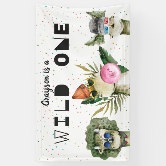 Moderne stijlvolle dinosaurus Verjaardag Welkomstb Spandoek (Verticaal)