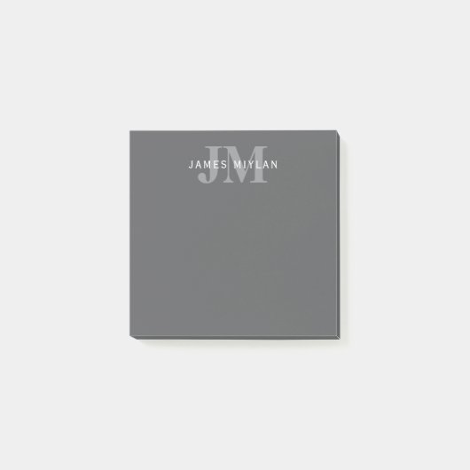 Moderne stijlvolle donkergrijze monogram & naam post-it® notes (Voorkant)