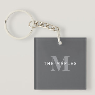 Moderne stijlvolle donkergrijze monogram & naam sleutelhanger