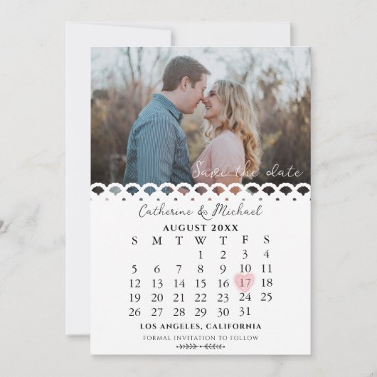 Moderne, stijlvolle, eenvoudige foto-datumkalender save the date (Voorkant)