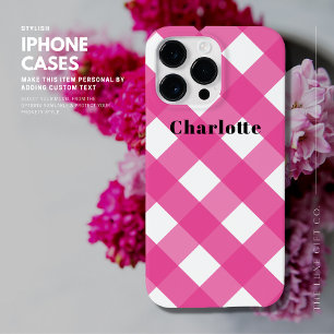 Moderne Stijlvolle Eenvoudige Roze Gingham met Naa Case-Mate iPhone 14 Pro Max Hoesje