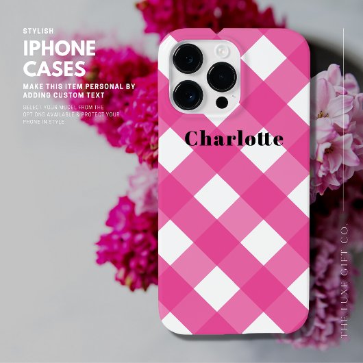 Moderne Stijlvolle Eenvoudige Roze Gingham met Naa Case-Mate iPhone Case