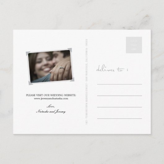 Moderne, stijlvolle, eenvoudige scriptfoto slaat d aankondigingskaart (Achterkant)