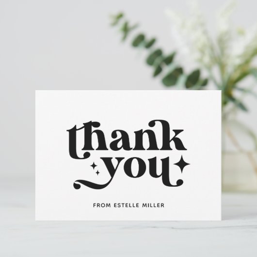 Moderne Stijlvolle Eenvoudige Zwart-Wit Retro Ster Bedankkaart (Staand voorkant)