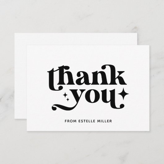 Moderne Stijlvolle Eenvoudige Zwart-Wit Retro Ster Bedankkaart (Voorkant / Achterkant)